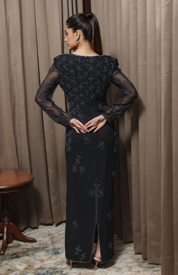 Navy Embellished Long Dress