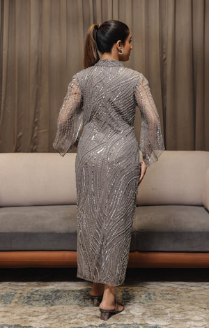 Soft Taupe Grey Beaded Midi