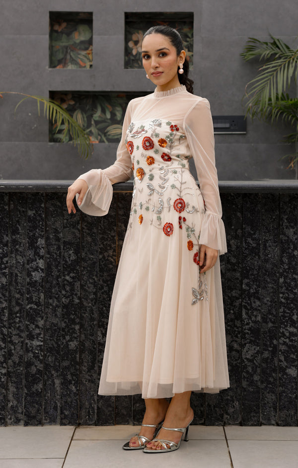 Soft Nude Embroidered Dress