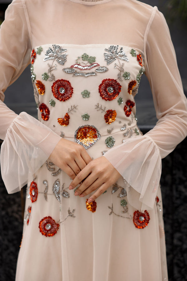 Soft Nude Embroidered Dress