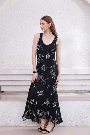 Black Hand-Beaded Dress