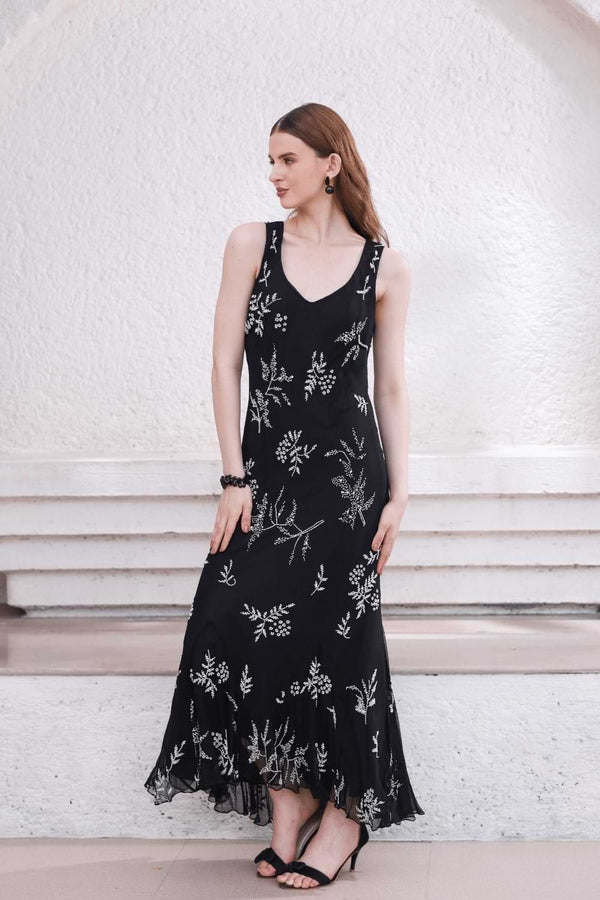 Black Hand-Beaded Dress