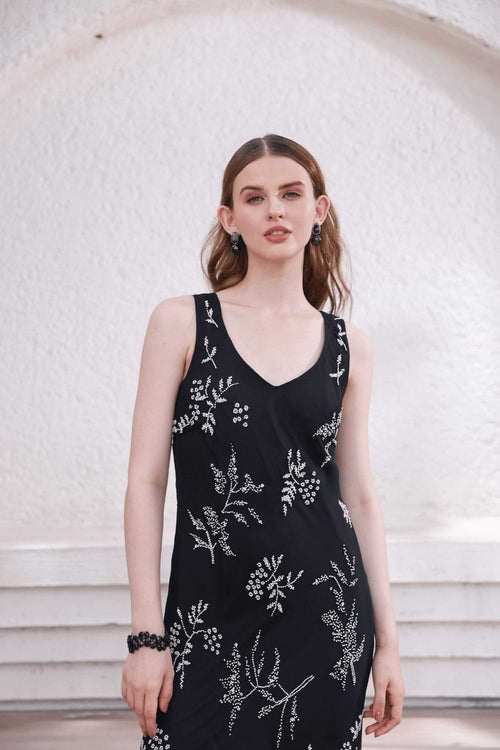 Black Hand-Beaded Dress