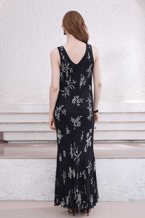 Black Hand-Beaded Dress