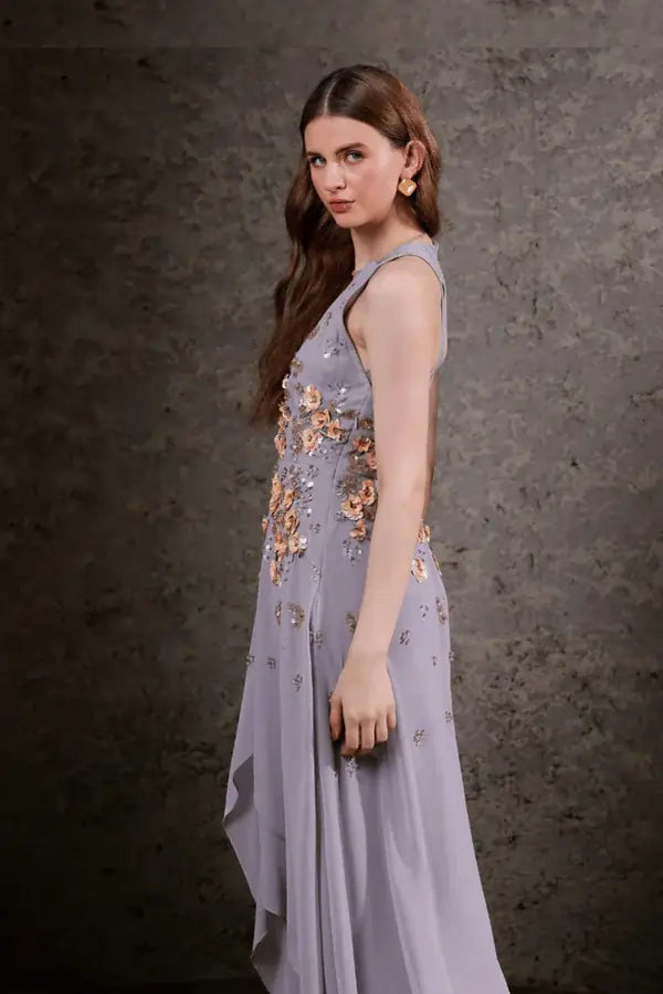 Platinum Embellished High-Low Gown