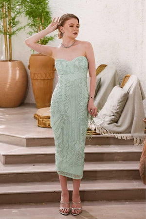 Mint Hand-Beaded Strapless Dress