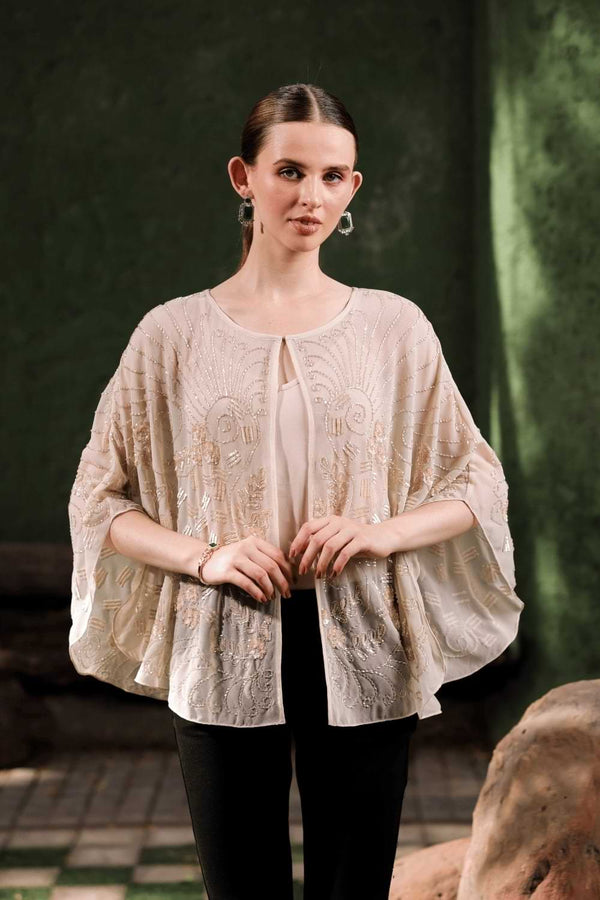 Close-up of fabric and neckline detailing on Edition Two nude beige inner vest – premium design