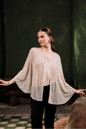 Close-up of fabric and neckline detailing on Edition Two nude beige inner vest – premium design