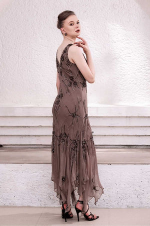 Taupe Hand-Beaded Dress