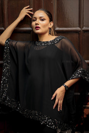 Black Sequin Cape Top