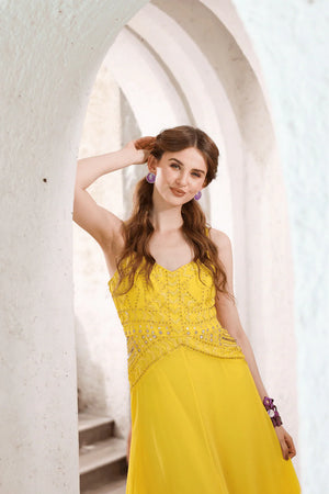 Yellow Hand-Beaded Long Dress