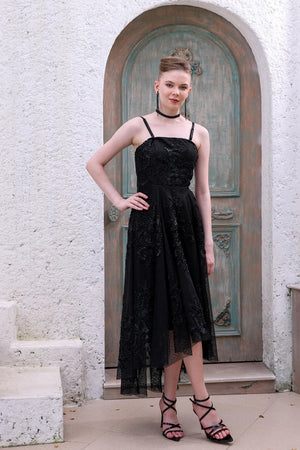 Black Hand-Beaded Lace Dress