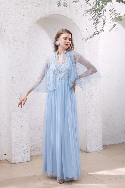 Powder Blue Beaded Dress + Cape – Edition Two