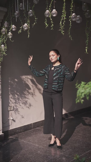 Black & Teal Sequin Shrug